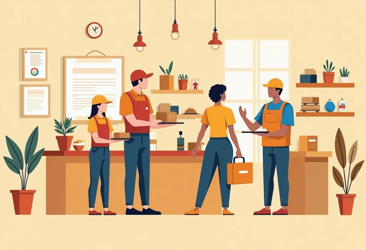Trabalhadores de hospitalidade em ação