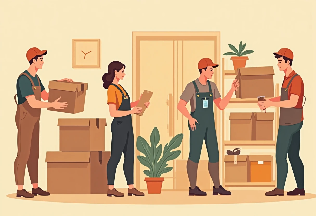 Warehouse workers organizing boxes