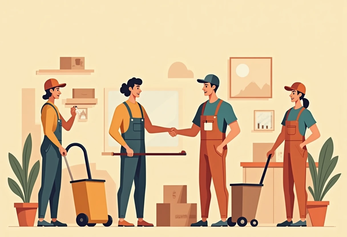 Trabajadores de limpieza colaborando