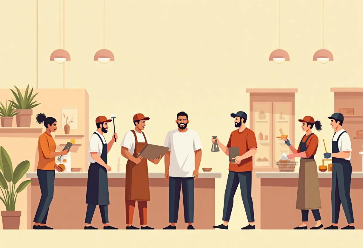 Chefs and waiters in a kitchen