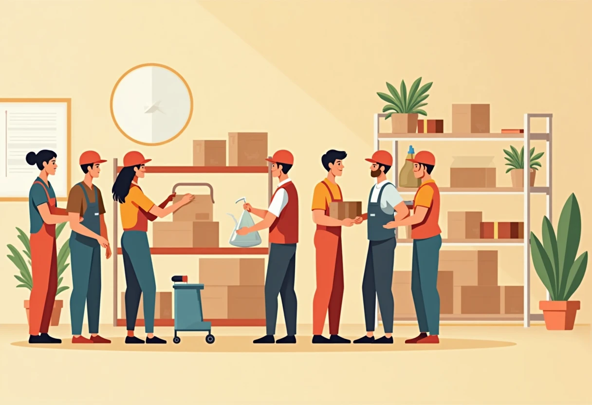 Warehouse team organizing packages